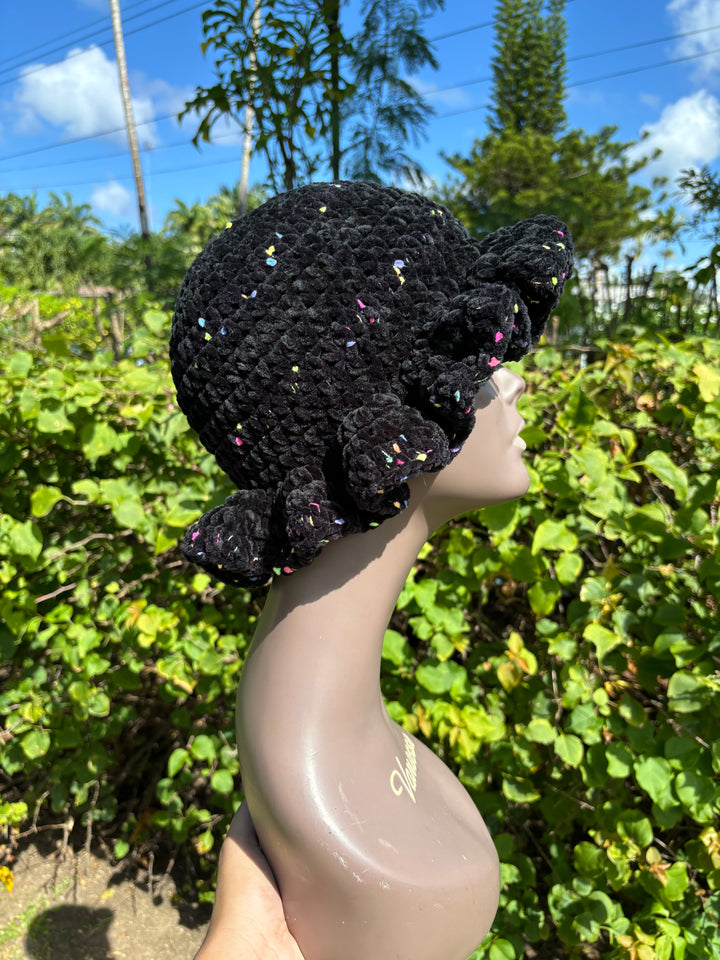 Crochet Velvet Ruffle Hat